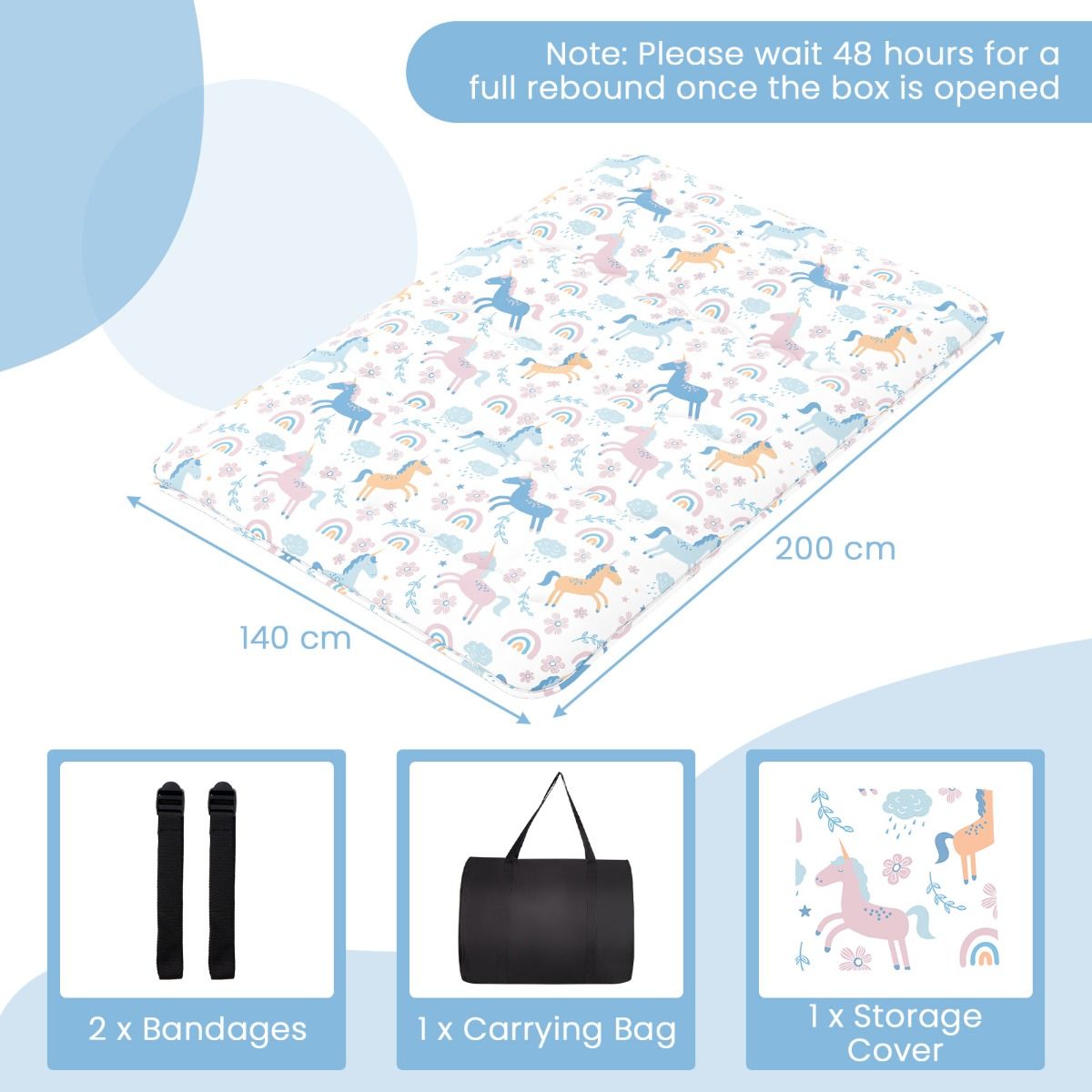 Coast Futonmatratze – waschbarer Bezug – inklusive Tragetasche – farbenfroh 140 x 200 cm