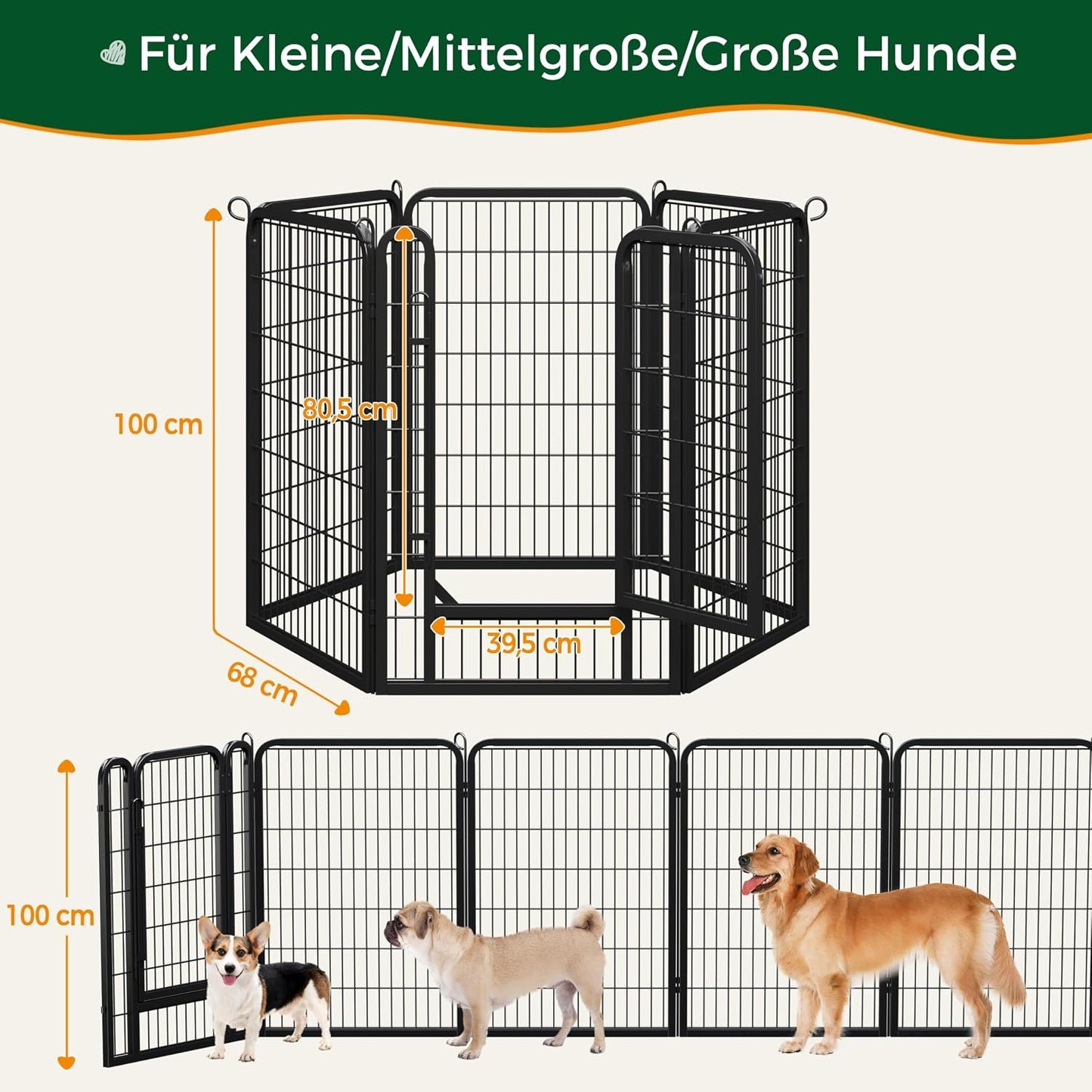 Yaheetech Welpenauslauf, 6-teiliger Welpenauslauf aus Metall mit Tür – 100 cm hoch – 68 x 100 cm pro Element – Schwarz
