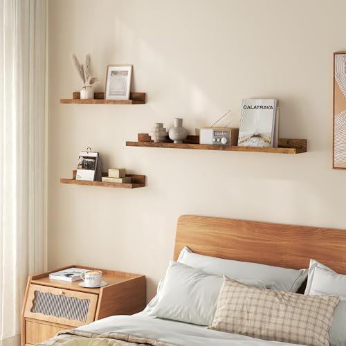 Woltu 3er Set Wandregale - Rustikales Braun - 2x 40x10 cm & 1x 80x10 cm