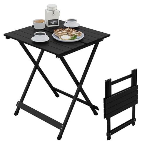 Woltu Faltbarer Campingtisch Aluminium Schwarz 50,5 x 47 x 59,5 cm