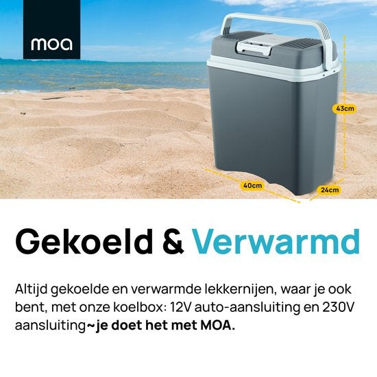 MOA - Elektrische Kühlbox - Warmhaltefunktion - 12V und 230V 22 Liter ECW22 - Grau