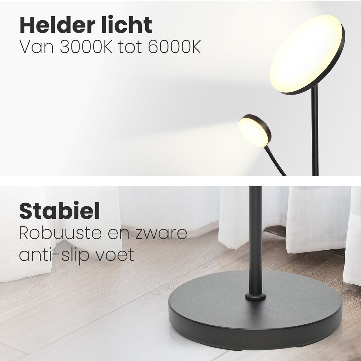Auronic Stehleuchte - Stehleuchte Industrial - 181cm - LED - Dimmbar und neigbar - mit Fernbedienung - Geeignet für Wohnzimmer - Schwarz