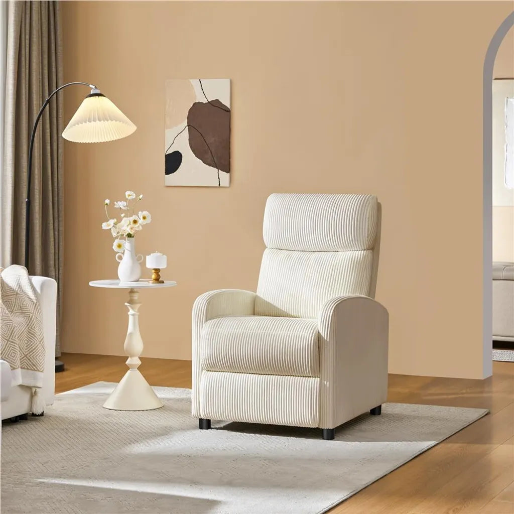 Yaheetech Relaxsessel aus Cord mit verstellbarer Fußstütze – Beige – 61,5 x 87 x 99 cm – max. 120 kg