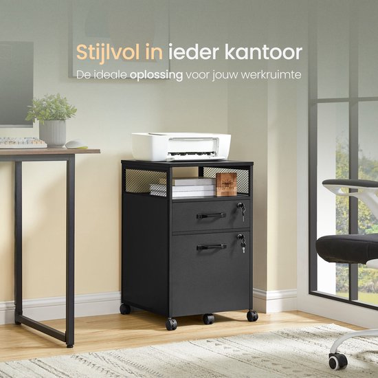 O'DADDY® Kommode - Aktenschrank - Kompakt und sicher - Kommode - Nachttisch - 44x42x69 cm - Kommode - Offenes Regal - Mobil und langlebig - Kommode Schwarz - Schubladenschrank