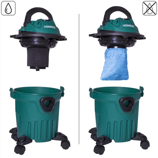 VONROC Kompakter Nass- und Trockensauger / Staubsauger - 1000W â€“ Blasfunktion â€“ 12L Tank - 5m Stromkabel