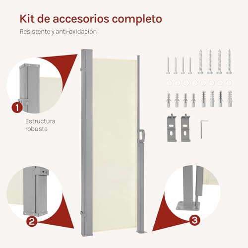 Woltu Privacy Screen - Ausziehbarer Sonnenschirm und Raumteiler - Creme - 180 x 350 cm