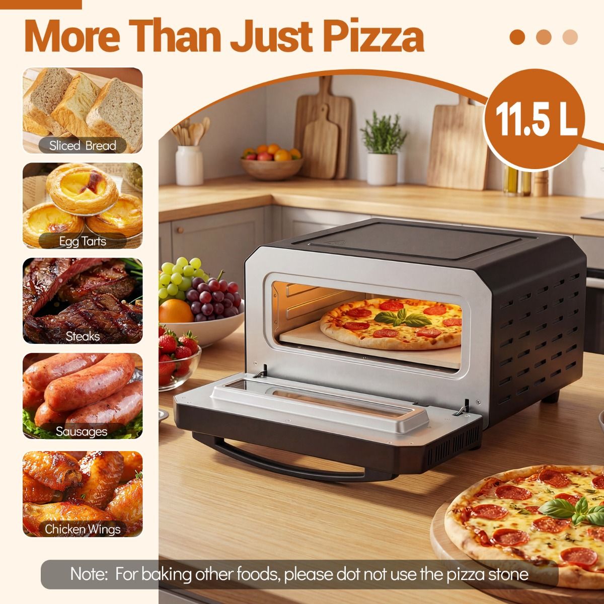 Coast Elektrischer Pizzaofen – Tischmodell mit 6 Voreinstellungen – Für Pizzen bis zu 30 cm – Schwarz