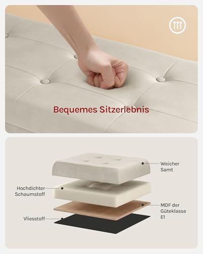 Woltu Storage Bank Samt Creme 80L 76 x 37,5 x 38 cm
