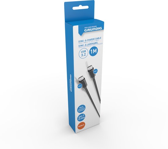 Grundig USB-C zu USB-C Kabel - Ladekabel 1 Meter - USB 3.2 Gen 2 - Laden und Synchronisieren - 10Gbps - Schnellladen - Schwarz