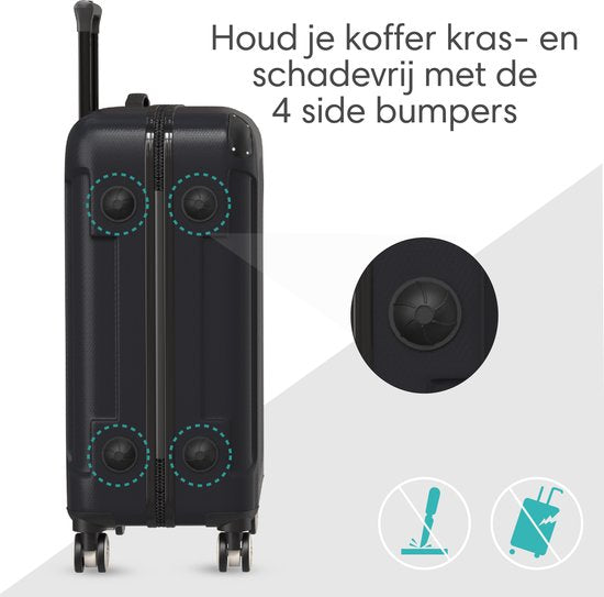 Voyagoux® Kofferset 3 Stück - ABS Kofferset - L / M / S - Koffer - Schwarz