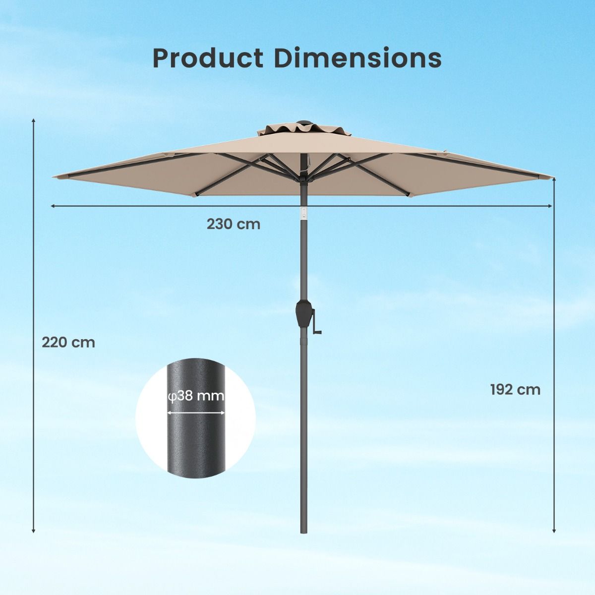 Coast Terrassenschirm – Neigungsfunktion mit Kurbel – belüftetes Schirmdach – braun 230 x 230 cm