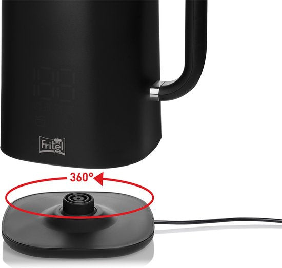 FRITEL Wasserkocher WK 2595 – Heißwasserkocher / Teewasserkocher – 1,7 Liter – 1500 W – doppelwandig – Touch-Display – Warmhaltefunktion – mattschwarz