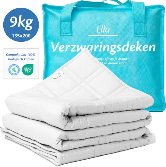 Ella Beschwerungsdecke - 9 kg - OEKO-TEX Baumwoll-Beschwerungsdecke 135 x 200cm - Beschwerungsdecke - Weiß