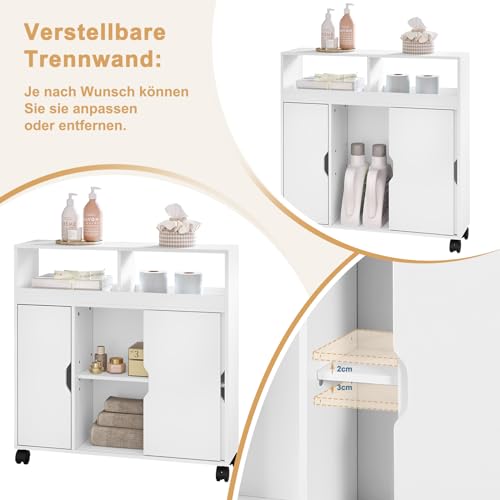 Eugad Badezimmerschrank mit Rädern Multifunktional - Weiß MDF - 70 x 20 x 71,5 cm