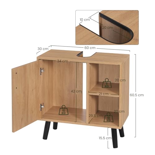 Eugad Badezimmerschrank unter Waschbecken mit Tür und 2 offenen Regalen schwarz 60 x 60,5 x 30 cm