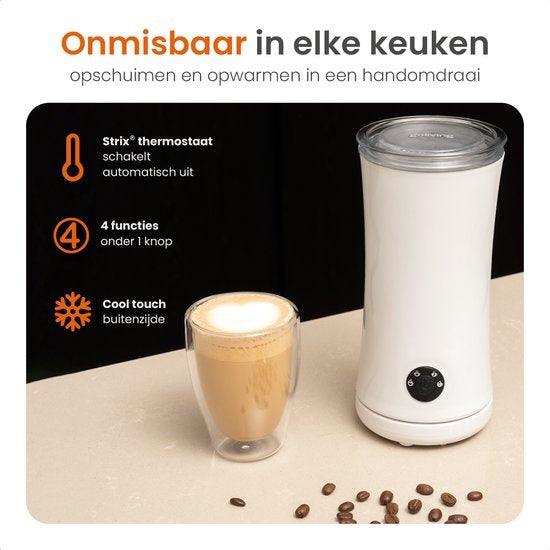Goliving Milchaufschäumer elektrisch 4-in-1 zum Aufschäumen und Erhitzen Antihaftbeschichtung 240 ml Weiß