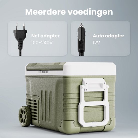 Auronic Electric Cool Box - Kompressor - 35L - 12V und 240 Volt - Camping Kühlschrank - Frigobox Auto - Mit Rädern und Griff - Grün