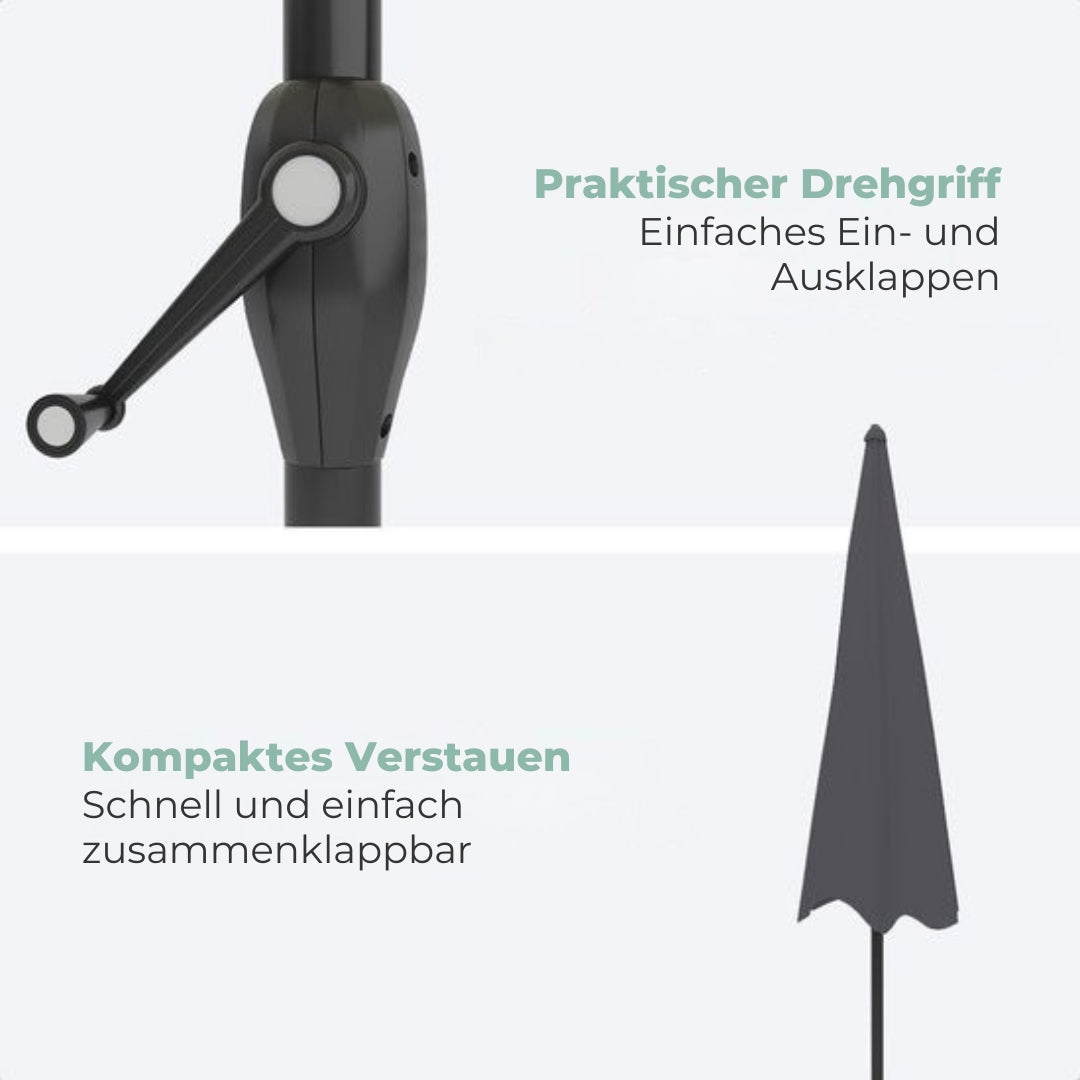 LifeGoods Sonnenschirm - 270 cm - 30° neigbar - Wasserdicht - Mit Bezug - Dunkelgrau