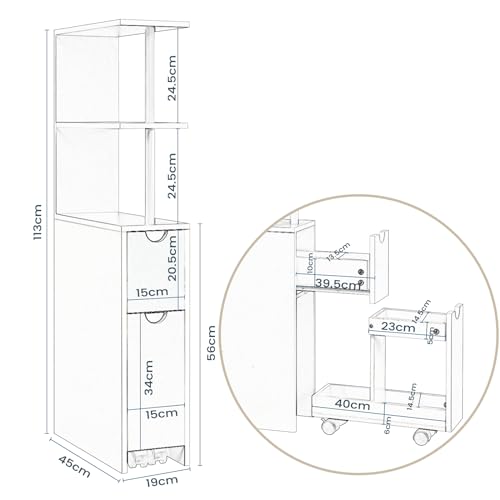 Eugad Schmaler Badezimmerschrank mit Schubladen und verstellbarem Einlegeboden - Weiß MDF - 45 x 19 x 113 cm