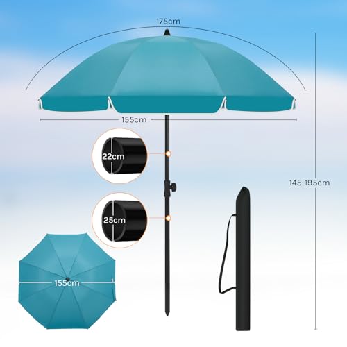 Woltu Garten Sonnenschirm mit Kippfunktion und einstellbarer Höhe - Anti-UV - Aufbewahrungstasche enthalten