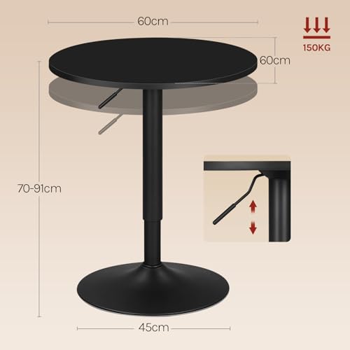 Woltu Runder verstellbarer Bartisch Schwarz MDF