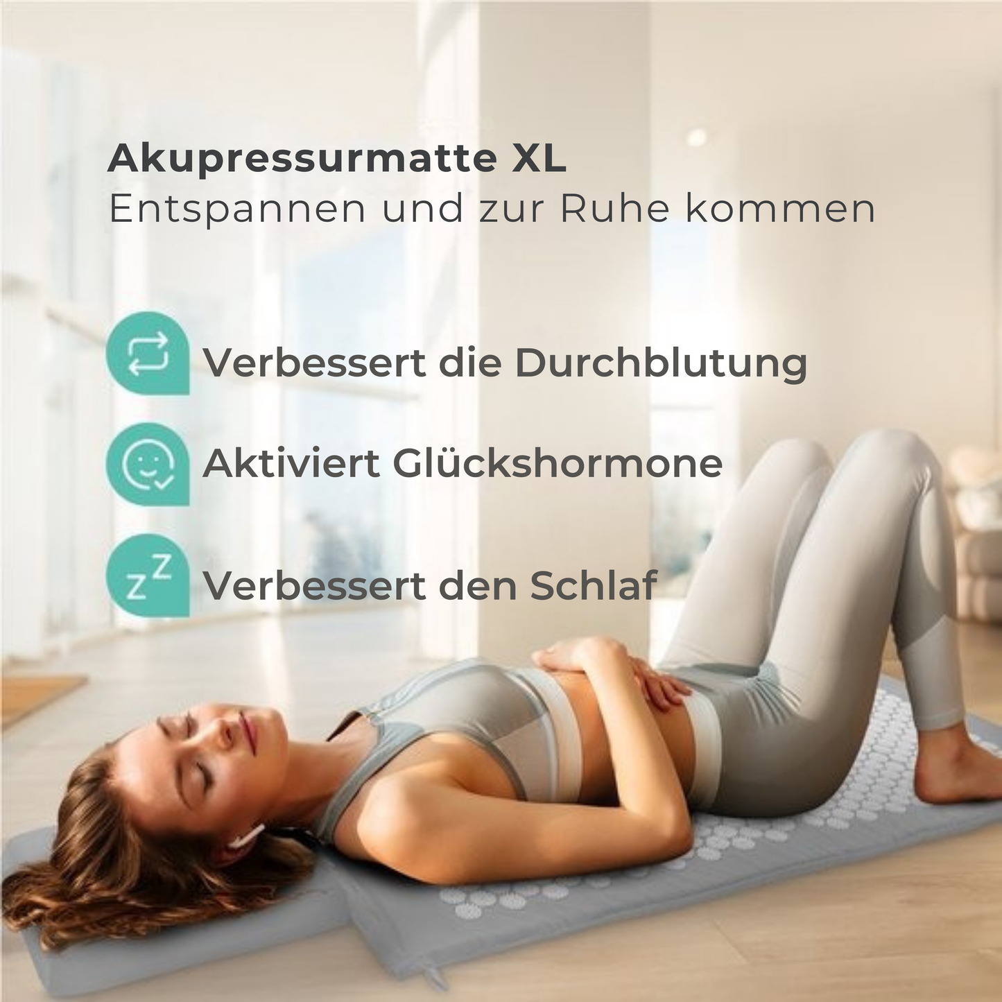 LifeGoods Akupressurmatte XL - Mit Kissen - Shakti-Matte - Nagelmatte inkl. 2x Triggerpunktball - 128x48x2cm - Grau/Weiß