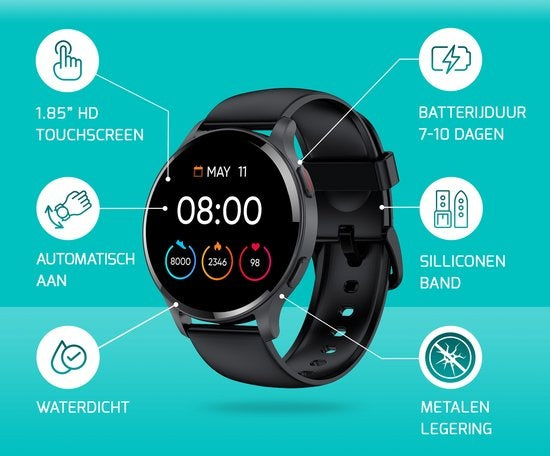 FITAGE Sportuhr - Smartwatch - Schrittzähler Uhr - Smartwatches - Activity Tracker - GPS - Frauen und Männer - Schwarz