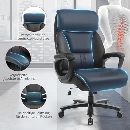 Woltu Ergonomischer Bürostuhl mit Kopfstütze und verstellbarer Höhe - Schwarz