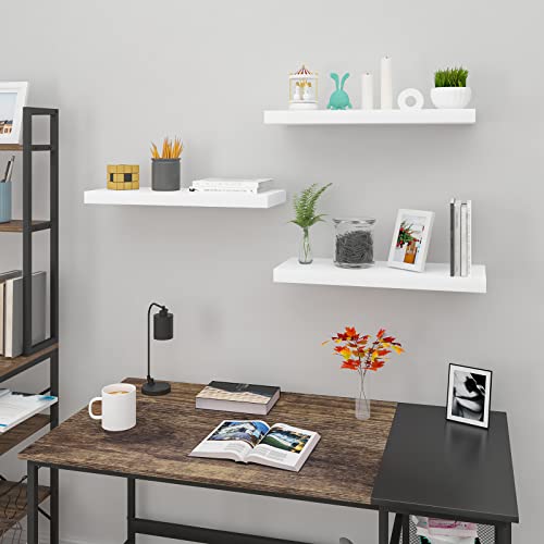 Woltu Set aus 3 schwebenden Wandregalen - Weiß - für Wohnzimmer, Küche, Schlafzimmer und Bad