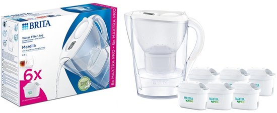 BRITA Wasserfilterkanne Marella Cool – 2,4 l, weiß – inkl. 3 MAXTRA PRO Pure Performance Wasserfilterkartuschen – Vorteilspackung