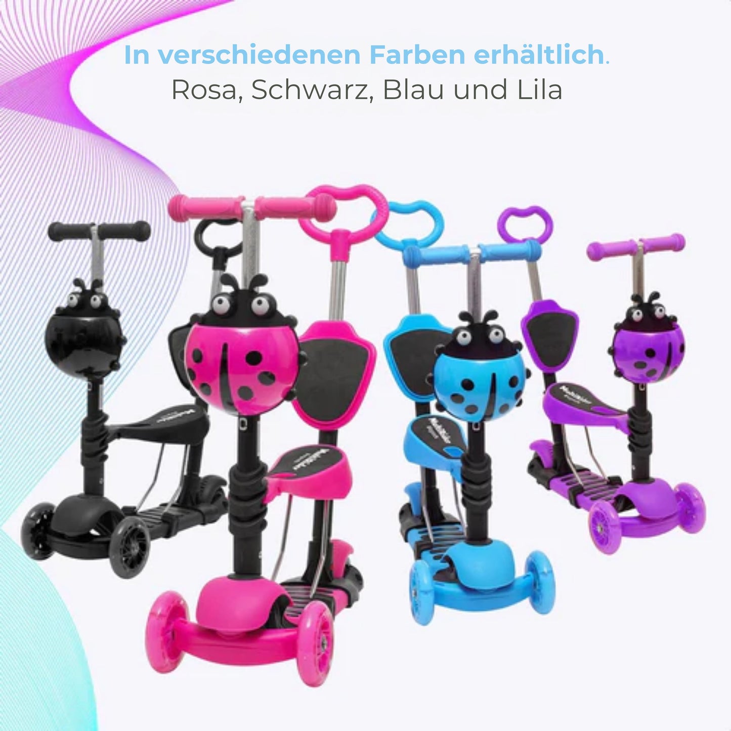 LifeGoods MultiRider - Mit Lenker - 3 -8 Jahre - Jungen/Mädchen - 3 leuchtende Räder - Pink