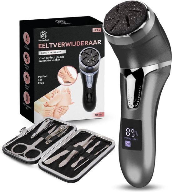 Beeperfect® Elektrischer Hornhautentferner mit Vakuumsystem - Fußfeile - Hornhautfeile - IPX7 Wasserdicht - Kostenloses Pediküre-Set - Inklusive 6 Hornhautscheiben - Schwarz