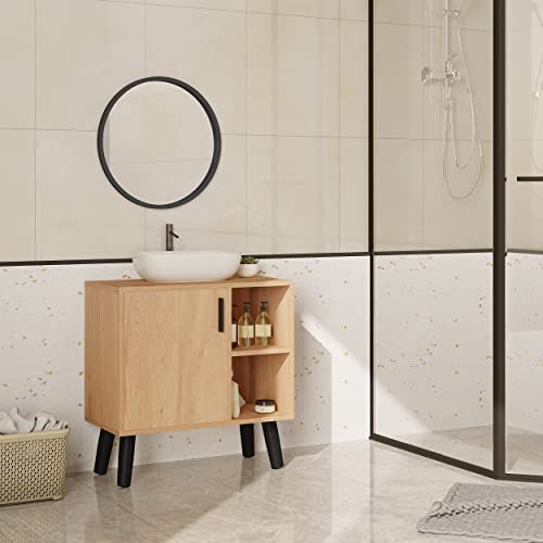 Eugad Badezimmerschrank unter Waschbecken mit Tür und 2 offenen Regalen schwarz 60 x 60,5 x 30 cm