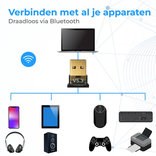 Nuvance Bluetooth-Adapter - 5.3 - Bluetooth-Empfänger - USB - Bluetooth-Dongle PC - Geeignet für Windows 11/10/8/7