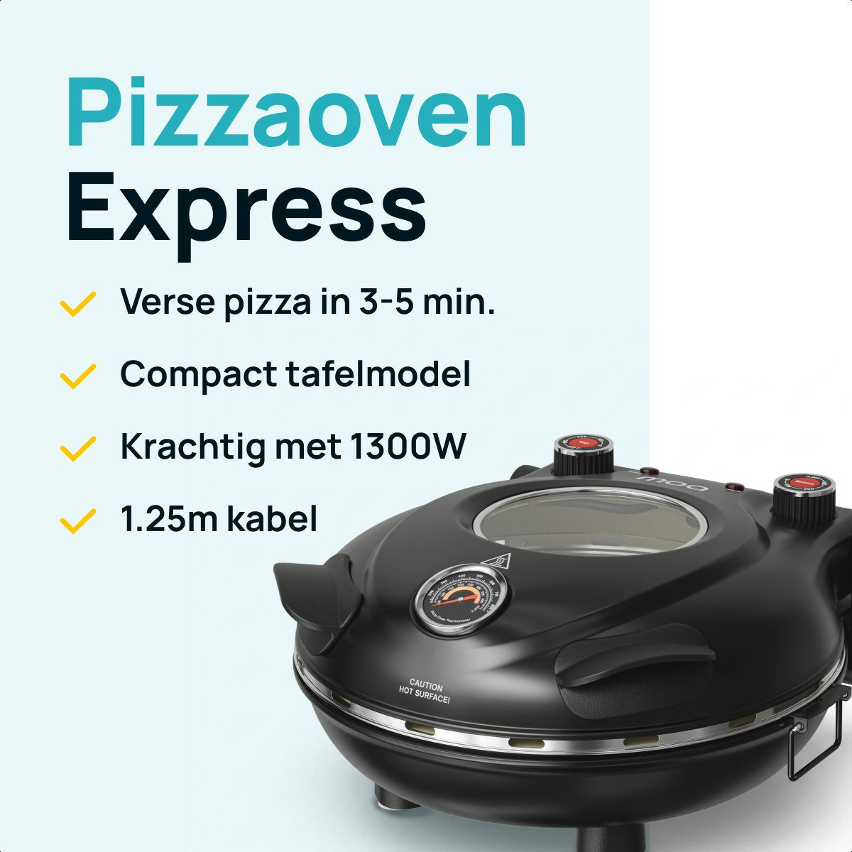 MOA Elektrischer Pizzaofen – Bis zu 400 °C – 30,5 cm Pizzastein – Einstellbare Ober- und Unterhitze – Inklusive 2 Bambus-Pizzaschaufeln – Schwarz