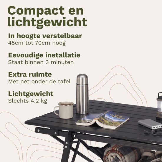 TRVLMORE Campingtisch Verstellbar - 90x52x71cm - Klapptisch mit Aluminiumrahmen - Leichtgewicht - Campingtisch - Klapptisch - Schwarz
