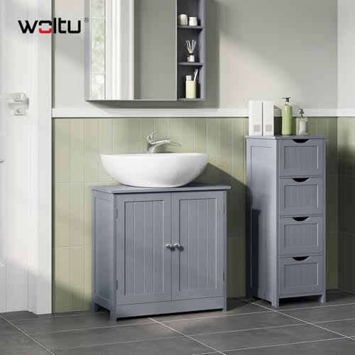 Woltu Badezimmerschrank Unterschrank Grau 60x60x30 cm