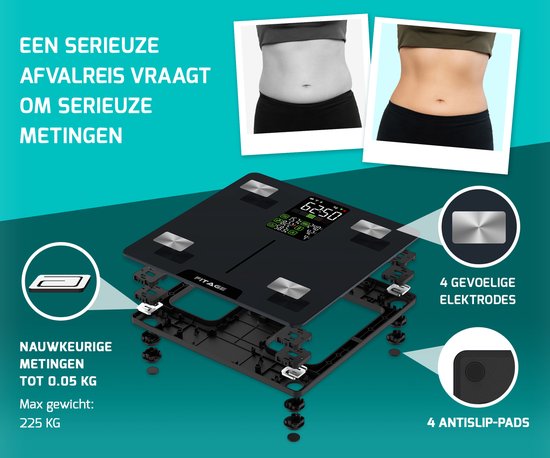FITAGE - LED-Waage Personenwaage Digital - Intelligente Waage mit 17-facher Körperanalyse - schwarz