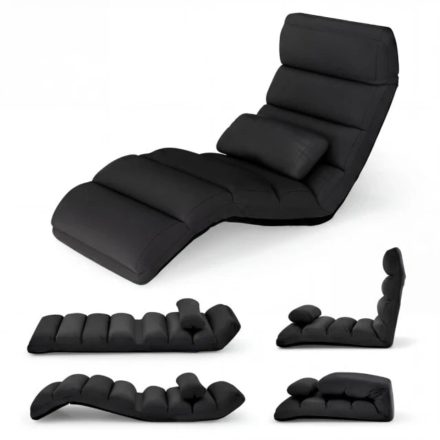 Coast Floor Armchair Schwarz - Klappbarer Relaxsessel mit Schlaffunktion - 175 x 55 x 20 cm