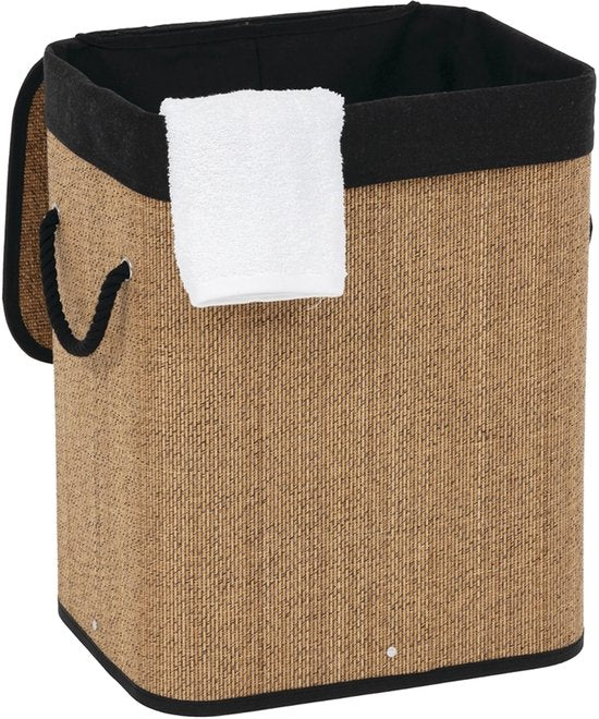 5Five Wäschekorb mit Deckel – Bambusholz – 60 Liter – naturfarben/schwarz – 41 x 30 x 50 cm