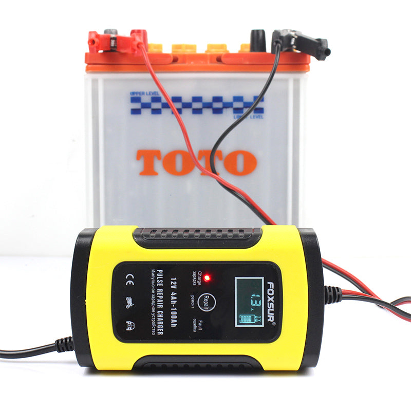 Foxsur Batterieladegerät 12 V, 5 A – LCD-Display – Pulse Repair – Motorrad und Auto