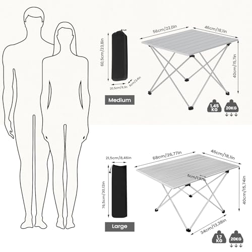 Woltu Klapptisch Camping Tisch Picknick Tisch Aluminium Silber 68 x 46 x 40 cm