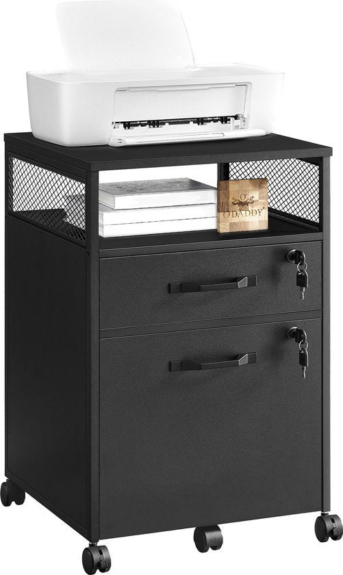 O'DADDY® Kommode - Aktenschrank - Kompakt und sicher - Kommode - Nachttisch - 44x42x69 cm - Kommode - Offenes Regal - Mobil und langlebig - Kommode Schwarz - Schubladenschrank