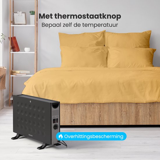 Auronic Konvektor-Heizung - 2000W - Eingebauter Ventilator - Elektrische Heizung - Mit Thermostat - Heizgerät - Schwarz