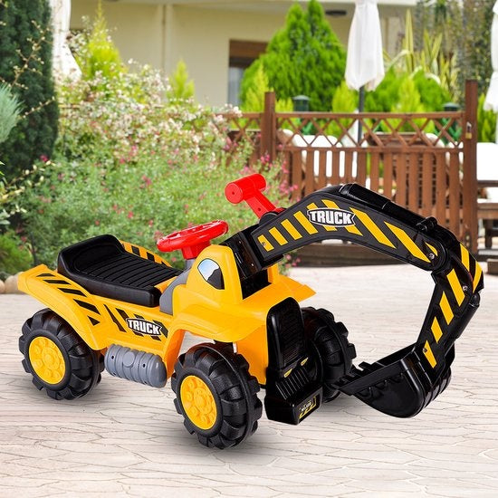 Sitzbagger mit integriertem Stauraum Bagger für Kinder mit Hupe Inkl. Stein und Helm Sandbagger 89 x 44,5 x 30,5cm