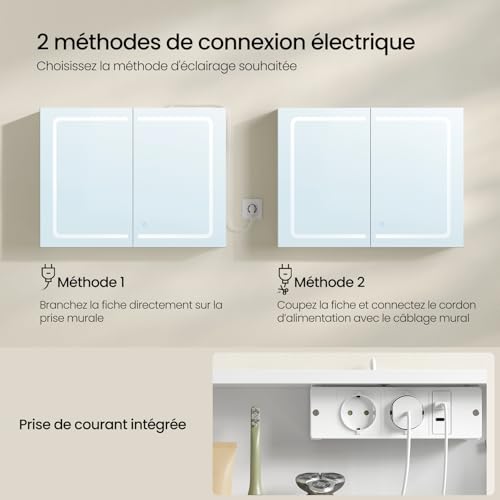 Eugad Badezimmerschrank mit LED-Spiegel und Touch Light - Weiß - 80 x 14,5 x 60 cm