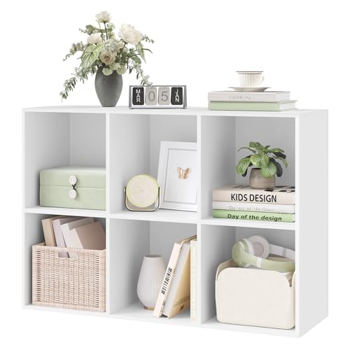 Woltu Bücherregal mit 6 Fächern Weiß 59,6 x 29 x 89 cm