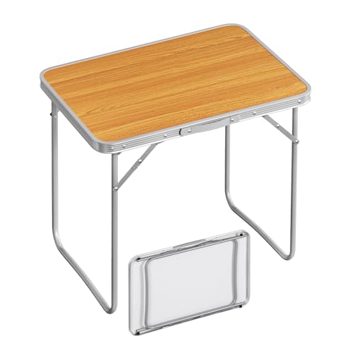 Woltu Faltbarer Campingtisch MDF und Aluminium - Leichter Garten- und Picknicktisch 70 x 60 x 50 cm Eiche
