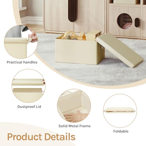 Woltu Aufbewahrungsbox mit Deckel 3er-Set Creme 43 x 26 x 33 cm