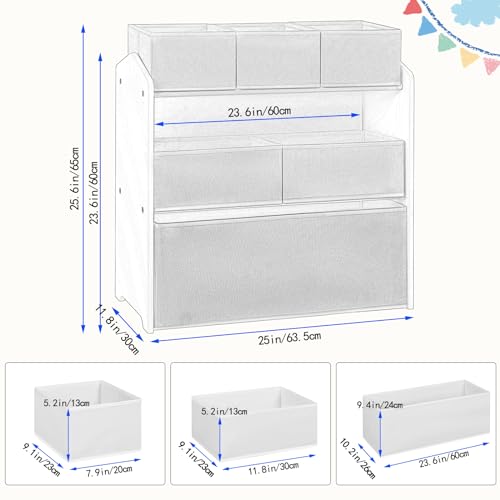 Lestarain Kinderregal mit 9 Aufbewahrungsboxen - Spielzeugschrank für das Kinderzimmer - Weiß - 63 x 60 x 30 cm